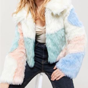 House of Sunny Scandi patchwork faux fur jacket